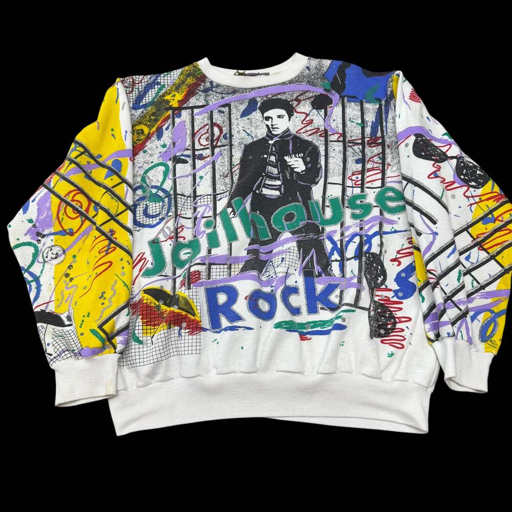Vintage 80s Elvis Presley Jailhouse Rock All Over Print Liberty Flyer Sweatshirt